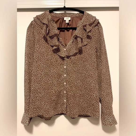 J Crew Rust Brown Polka Dot Blouse - Picture 1 of 7